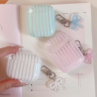 Korean Cute Blue Pink  Stripes Case with Bow Pendant for Airpods 3 2 1 Airpods Pro 4 3 2 1 Airpod2 E