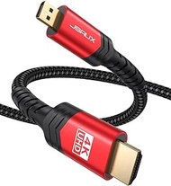 4K Micro HDMI to HDMI Cable 10 FT, JSAUX Micro HDMI to Standard HDMI Cord Braided Support 4k 60Hz HDR 3D ARC 18Gbps Compatible with Sony A6000 A6300 Camera and More (Red)