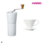 【HARIO】HARIO 純白系列 V60 簡約磁石手搖磨豆機-白色 + V60白色02磁石濾杯