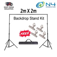 Foto Photo Studio Kit Set Backdrop Stand with Storage Bag & 4 Backdrop Clip ( 2M x 2M )( 3M x 3M )( 