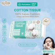 PURCOTTON Natural Cotton Tissue 100 Sheets - Soft & Multipurpose Cotton Facial Tissue