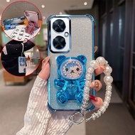 Cute Bear Cartoon Holder Pearl Lanyard Strap Shockproof Glitter Phone Case For Huawei Nova 11i Nova1