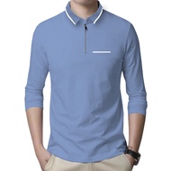 Kaos Polo Pria Saku Lengan Panjang Zipper Premium Polo Shirt Variasi Kerah Garis Bersaku Resleting