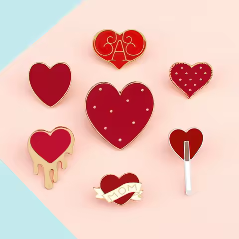 Women Brooches Fashion Red Heart Lover Enamel Pin Denim Jackets Bags Lapel Pins Cartoons Badge for W
