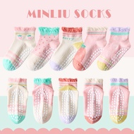 [5 Pairs] Minqi Baby Trampoline Children's Socks Mesh Spring and Summer Socks Glue Dispensing Non-Slip Room Socks Girls' Boat Baby Socks-0705