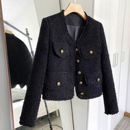 [Hi Girl] Blackfrench styleJacket Short Style 2023 Spring Autumn Thin Style Classy Ladies Long-Sleev