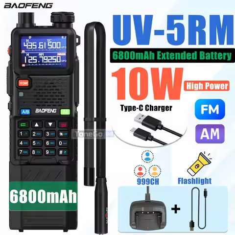 Upgraded Baofeng UV-5RM Walkie Talkie 6800mAh Extended Battery Wireless Copy Frequency Type-C Long R