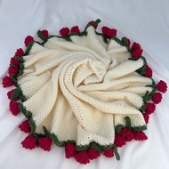 Handmade DIY Finished Rose Bouquet Blanket Knitting Finished Wool Blanket Ball Crochet Flower Blanke