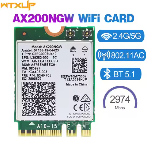 Wifi Wireless Card AX200 AX200NGW M.2 NGFF Bluetooth 5.0 Wifi 6 2.4G/5G 802.11AX network adapter