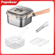 Stainless Steel Deep Fryer 5-in-1 Fryer Steamer Baker Strainer Portable Outdoor Cooking Pot with Bas