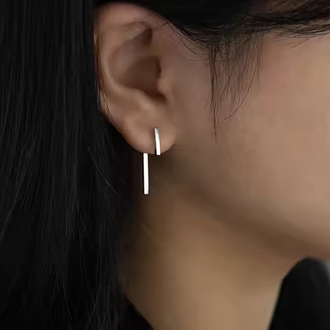 New S925 Silver Fashion Simple T Bar Drop Earring for Women Geometric Ear Jacket Earrings Wedding Pa