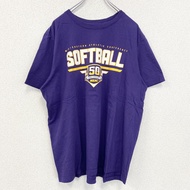 古著 Nike 短袖壘球 T 卹，圓領，帶 Swoosh 標誌，紫色，XL 碼