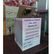 KAYU Viral Target Piggy Bank Jumbo Key 50 million 100 million 200 million Wooden piggy bank + lock W