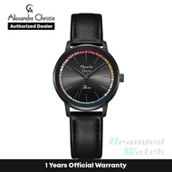 [Official Warranty] Alexandre Christie 2A06LHLEPBA Women's Black Dial Leather Strap Watch