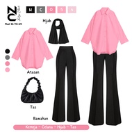 OOTD Blouse for Teenagers, Trendy Cutbray Pants, Hijab, Pashmina, Ceruty, Free Beautiful Bag NC054