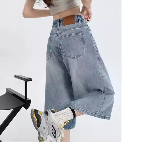 Summer Girls Calf-length Wide-leg Pants Woman Casual Fashion Vintage Jeans Lady Loose Casual Loose S