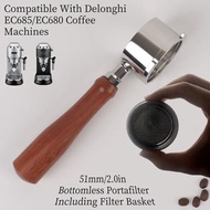 1pc 51mm Bottomless Portafilter Fits DeLonghi EC680 and EC685 Espresso Machine Stainless Steel Naked