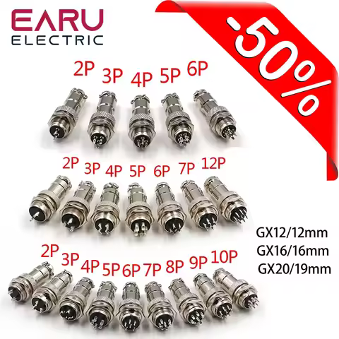 GX12 GX16 GX20 Aviation Connector Plug Socket Circular Connector 2 3 4 5 6 7 8 9 10 12 Pin 12/16/19m