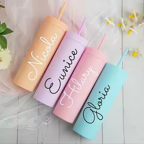 Personalized Bridesmaid Tumbler with Straw Custom Name Vacation Girl's Trip Cups Wedding Gifts Bache
