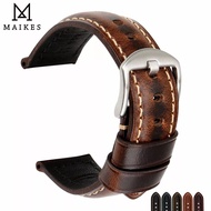 MAIKES Watch Accessories Oil Wax Leather Watch Strap 20mm 22mm 24mm Watch Band For Panerai Seiko Fossil Men Watchband