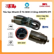 36W Car Fast Charger with C to C Cable AIOPE E71 Super Compact, 2 Type C Ports - PD/PPS Fast Chargin