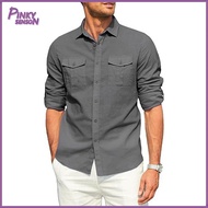 Yoewre Regular Fit Men Shirt Men Long Sleeve Shirt Mens Casual Shirt with Pockets Long Sleeve Lapel 