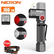 NICRON ไฟฉาย B74e/B74uv/B74T/B74plus มือถือฟรีเชื้อเพลิงคู่ 90 องศาหมุนคลิปไฟ LED 600/700 ลูเมนกันน้