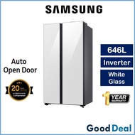 Samsung RS80F65MNWME 646L White Glass Side by Side Refrigerator Auto Open Door Fridge Peti Sejuk