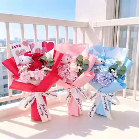 Artificial Flowers Creative Sanrio Hellokitty Bouquets Christmas Birthday Valentine Mother's Day Gra