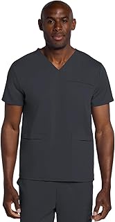 Men's V-Neck Scrub Top with 3 Pockets, High-Low Rounded Hem, and Back Yoke Seam for Comfort - CK719A