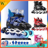 【COD】 New arrivals 2 in 1 Single round flash kasut roda budak lelaki roller skate kids beginner