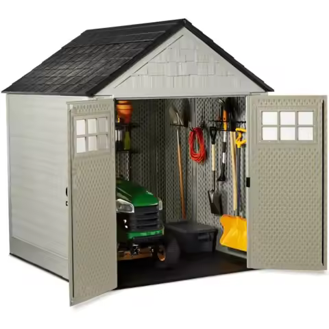 7ft X 7ft Weatherproof Outdoor Storage Shed for Storing Gardening Tools, with Lockable Double Doors,