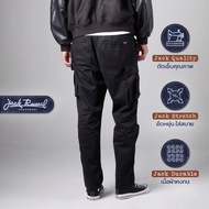 Jack Russel - Men Cargo Chino กางเกงชิโนผู้หญิงทรงคาร์โก้ - Klassik J-222SM/BK Straight Fit Black Mi