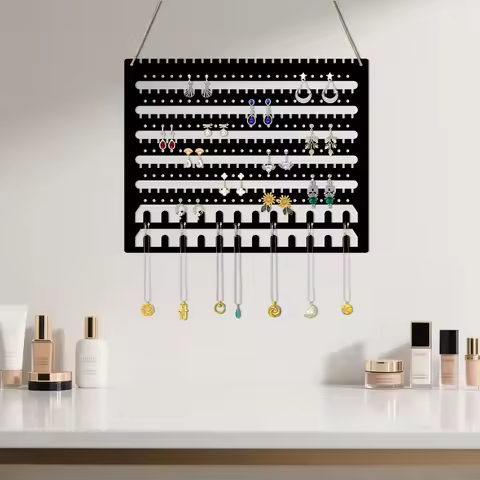 1pc [Heavy-Duty Jewelry Organizer] Heavy-Duty Iron Jewelry Organizer - Long Hanging Rack for Earring
