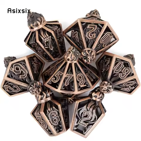 7 Pcs Copper Flame Hollow Metal , Dnd Dice Set Perfect For Card Games Board Games For Critical Role,