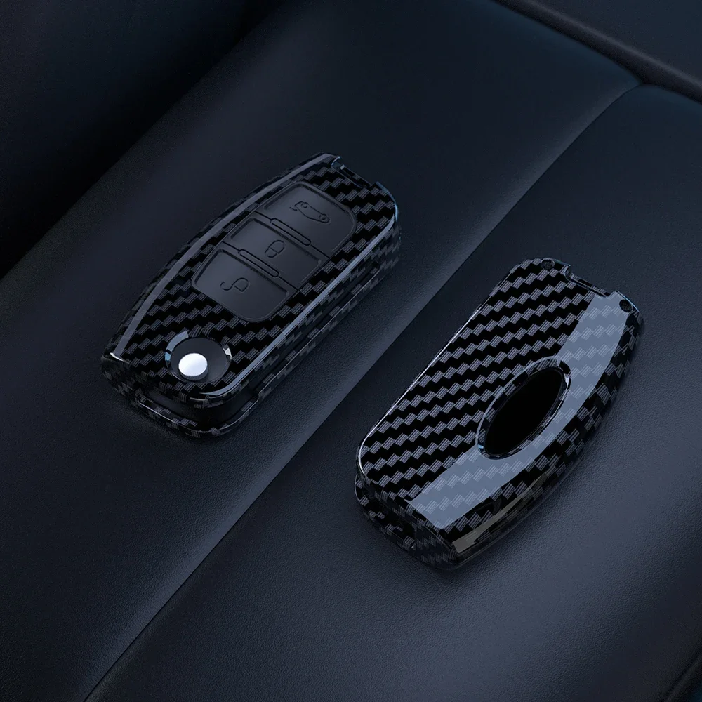 เคสกุญแจรถแบบฝาพับสีคาร์บอน ABS ปลอกกุญแจสำหรับ Ford Focus 2 MK2 Fiesta Mondeo Galaxy Falcon tering EcoSport