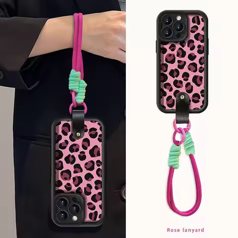 Rose Leopard Print Wrist Strap Phone Case For Realme GT 6 6T Cases Realme 14 Pro Plus 14X 13 12 11 1