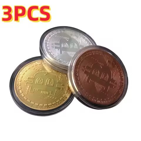 3/1PC Bitcoints BTC Coins Collectible Collection Gold Plated Bitcoin Coin Collectible Art Collection