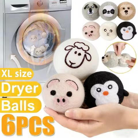 2/6Pcs XL size Reusable Wool Dryer Balls Clothes Softener Laundry Fleece Dryer Ball Kit Home Clothes