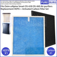 Fits Osim uAlpine Smart OS-630 OS-660 Air purifiers Replacement HEPA + Activated Carbon Filter Set