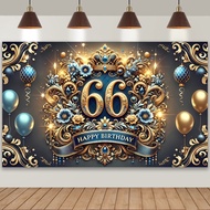 66th Birthday Photography Background Cloth Retro Blue Gold Happy Birthday Party Background