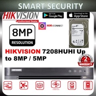 HIKVISION HIK  8-CHANNEL CCTV /8.0M/5.0MP 1920P DVR + HDD 4K DS-7208HUHI-K1 5MP 8CH Video Recorder F