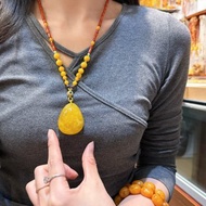 天然俄料蜜蠟水滴吊墜 滿蜜雞油黃天然流動紋 蜜滿蠟實