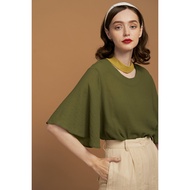 20S Tnewties Look Through Romeo's Mind Neckline Design Slimmer Look Wide-Sleeved T-Shirt Short-Sleev