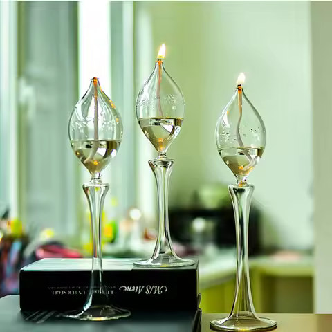 Free Shipping 3pcs/pack Tall Form Transparent Glass Oil Lamp Wedding Decoration Handcraft Candle Lig