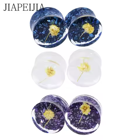 White Flowers Double Flared Plug Ear Tunnels Gauges Stud Earrings Ear Stretcher Expander Body Pierci