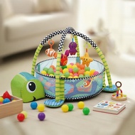 3-in-1,、、,  Tikar Gim Bayi 3-dalam-1 dengan Kolam Bola, Penyu, Singa & Tema Zoo untuk Perkembangan S