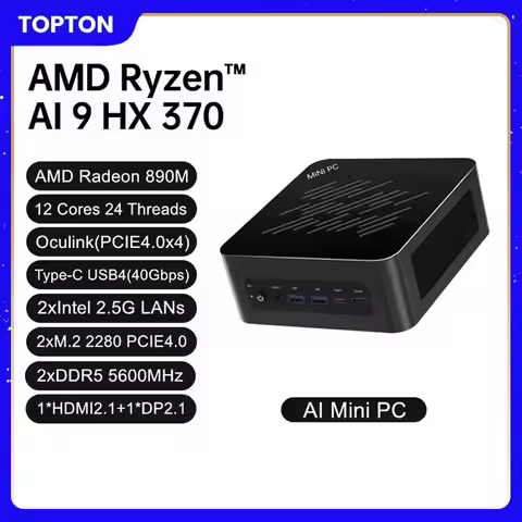 Topton Gaming Mini PC Oculink AMD Ryzen AI 9 HX 370 R7 8845HS USB4.0 2x2.5G LAN 2xPCIe4.0 NUC Mini C