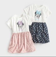 迪士尼女童連身裙 純棉 連衣裙 Disney one piece dress 童裝 米妮 Minnie 美妮 短袖 夏季 白色 藍色 粉紅色 波點 100 110 120 130 140 150 台灣
