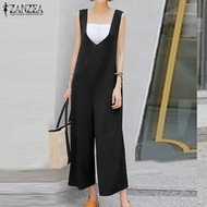 ZANZEA Korean Style Women Sleeveless Plain Jumpsuit Romper Casual Wide Leg Playsuit (Without Inner) 826